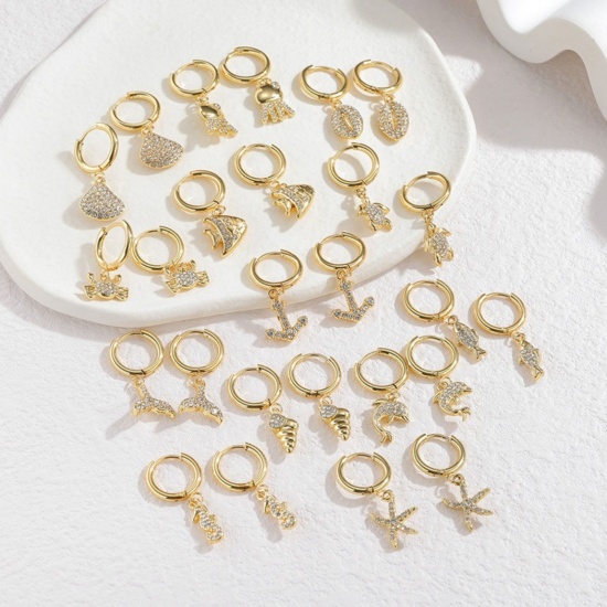 Immagine di Gioielli Oceanici Pastorale Naturale Orecchino All'Ingrosso, Micro Spianare Placcato Oro 18K 304 Acciaio Inossidabile, Donne PVD Regalo Fornitura di Gioielli, 3cm x 1.4cm, 1 Paio