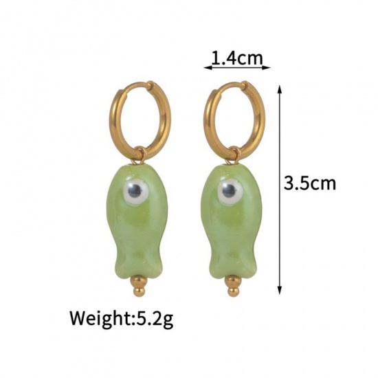 Immagine di Gioielli Oceanici Pastorale Naturale Orecchino All'Ingrosso, Tondo Placcato Oro 18K 304 Acciaio Inossidabile & Ceramica, Donne PVD Regalo Fornitura di Gioielli, 1 Paio