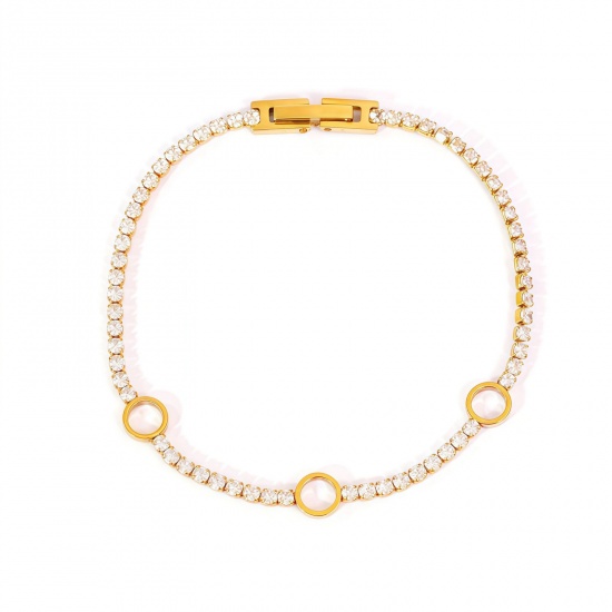 Picture of Wholesale Clear Cubic Zirconia 304 Stainless Steel Tennis Bracelet, 18K Gold Plated Eco-friendly Vacuum Plating, Unisex Elegant Minimalist Gift Jewelry Supply