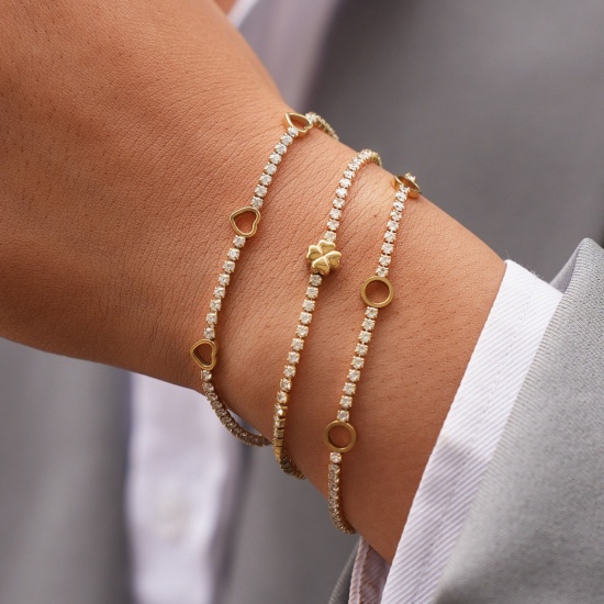 Picture of Wholesale Clear Cubic Zirconia 304 Stainless Steel Tennis Bracelet, 18K Gold Plated Eco-friendly Vacuum Plating, Unisex Elegant Minimalist Gift Jewelry Supply