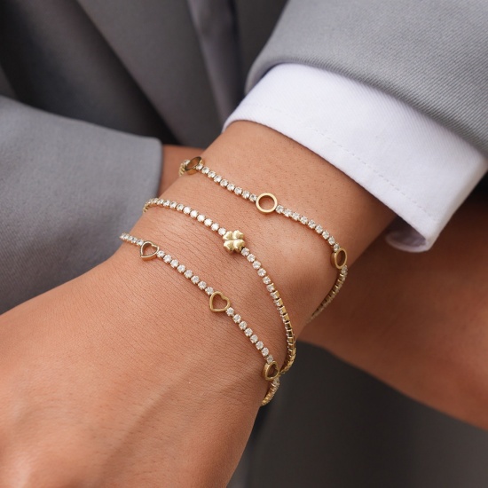Picture of Wholesale Clear Cubic Zirconia 304 Stainless Steel Tennis Bracelet, 18K Gold Plated Eco-friendly Vacuum Plating, Unisex Elegant Minimalist Gift Jewelry Supply