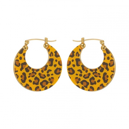 Immagine di Stile Ins Elegante Orecchini Circolari All'Ingrosso, Tondo Leopardo Multicolore Stampato Placcato Oro 18K 304 Acciaio Inossidabile, Donne Placcatura Sottovuoto Ecologica Regalo Fornitura di Gioielli, 3.6cm x 3.4cm, 1 Paio