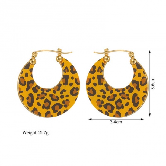 Picture of Wholesale Ins Style Stylish Hoop Earrings, Round Leopard Print Multicolor Printed 18K Gold Plated 304 Stainless Steel, Women's Eco-friendly Vacuum Plating Gift Jewelry Supply, 3.6cm x 3.4cm, 1 Pair