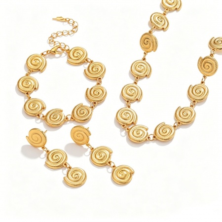 Image de Collier & Bracelet & Boucles d'Oreilles En Gros Plaqué Or 18K en 304 Acier Inoxydable, Escargot de Mer Unisexe Placage Sous Vide Écologique Bijoux d'Océan À la Mode Cadeau Bijoux pour Détaillants 1 Pièce