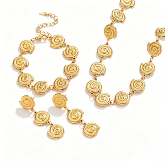 Picture of Wholesale Conch/ Sea Snail Necklace & Bracelet & Earrings, 18K Gold Plated 304 Stainless Steel Unisex Eco-friendly Vacuum Plating Ocean Jewelry Stylish Gift Jewelry For Retailer