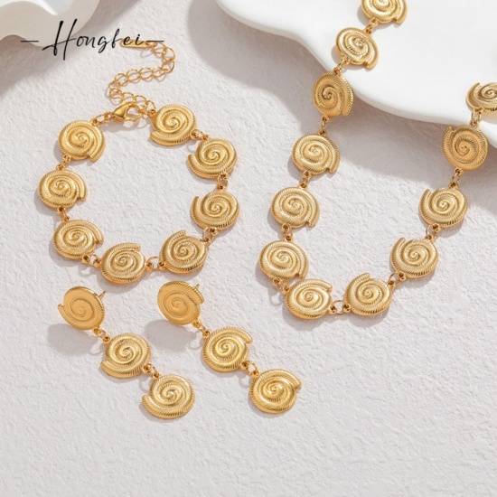Picture of Wholesale Conch/ Sea Snail Necklace & Bracelet & Earrings, 18K Gold Plated 304 Stainless Steel Unisex Eco-friendly Vacuum Plating Ocean Jewelry Stylish Gift Jewelry For Retailer