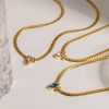 Picture of Wholesale Marquise Multicolour Cubic Zirconia Pendant Charm Necklace, 18K Gold Plated 304 Stainless Steel Cuban Link Chain, Unisex Eco-friendly Vacuum Plating Ins Style Stylish Gift Jewelry For Retailer, 39cm(15.4") + 5cm(2") long