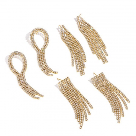 Immagine di Squisito Elegante Nappa Orecchini All'Ingrosso, Trasparente Strass Placcato Oro 18K 304 Acciaio Inossidabile, Donne Placcatura Sottovuoto Ecologica Regalo Fornitura di Gioielli, 1 Paio