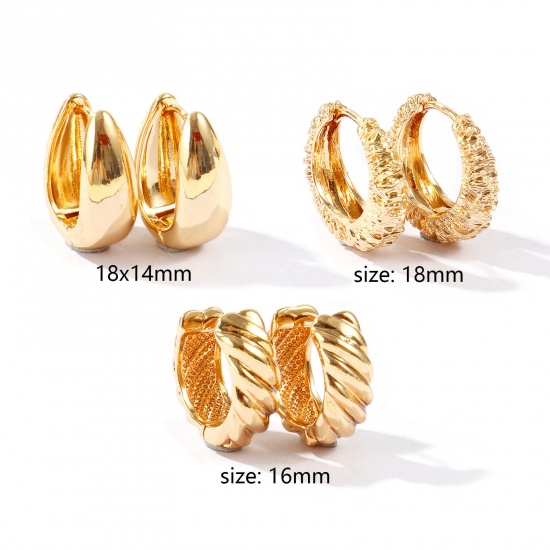 Picture of Wholesale Stylish Simple & Casual Hoop Earrings, Round 18K Gold Plated Brass, Women's Gift Jewelry Supply, 1 Pair