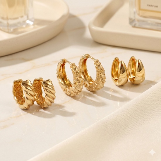 Picture of Wholesale Stylish Simple & Casual Hoop Earrings, Round 18K Gold Plated Brass, Women's Gift Jewelry Supply, 1 Pair