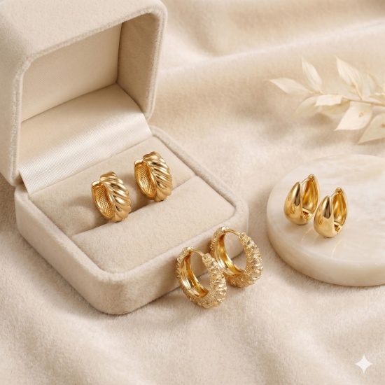 Picture of Wholesale Stylish Simple & Casual Hoop Earrings, Round 18K Gold Plated Brass, Women's Gift Jewelry Supply, 1 Pair