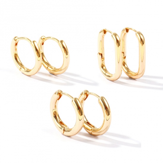 Immagine di Semplice Elegante Orecchini Circolari All'Ingrosso, Tondo Placcato Oro 18K Ottone, Donne Regalo Fornitura di Gioielli, 1 Paio