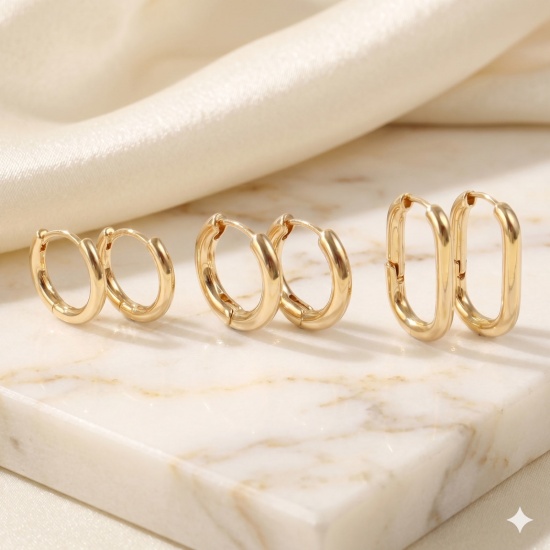 Immagine di Semplice Elegante Orecchini Circolari All'Ingrosso, Tondo Placcato Oro 18K Ottone, Donne Regalo Fornitura di Gioielli, 1 Paio