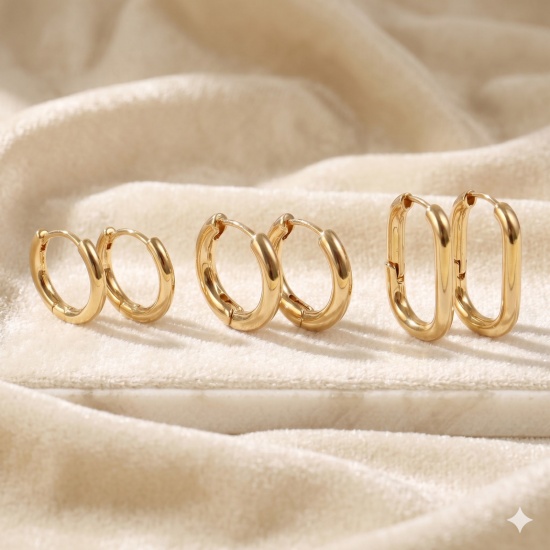 Immagine di Semplice Elegante Orecchini Circolari All'Ingrosso, Tondo Placcato Oro 18K Ottone, Donne Regalo Fornitura di Gioielli, 1 Paio