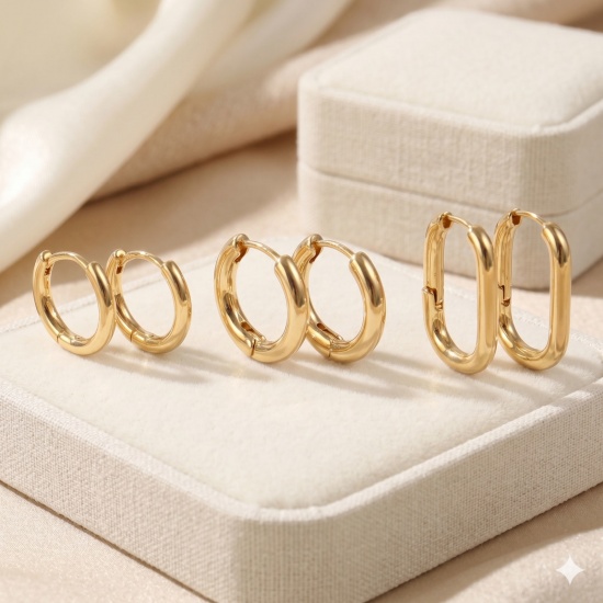 Immagine di Semplice Elegante Orecchini Circolari All'Ingrosso, Tondo Placcato Oro 18K Ottone, Donne Regalo Fornitura di Gioielli, 1 Paio