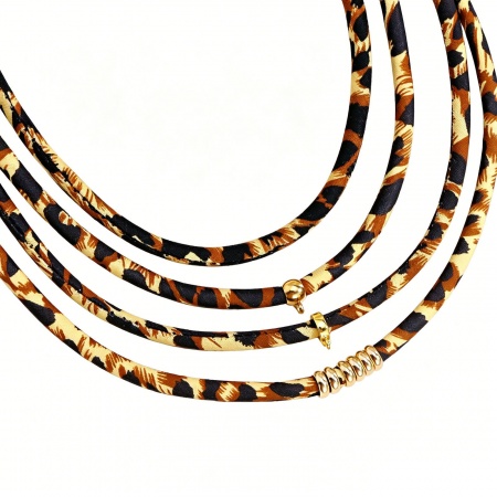 Immagine di Leopardo Marrone Collana All'Ingrosso, 304 Acciaio Inossidabile Corda, Donne PVD Ecologica Retrò Elegante Regalo Gioielli Per Rivenditore, 45cm + 5cm Lunghezza, 1 Pz