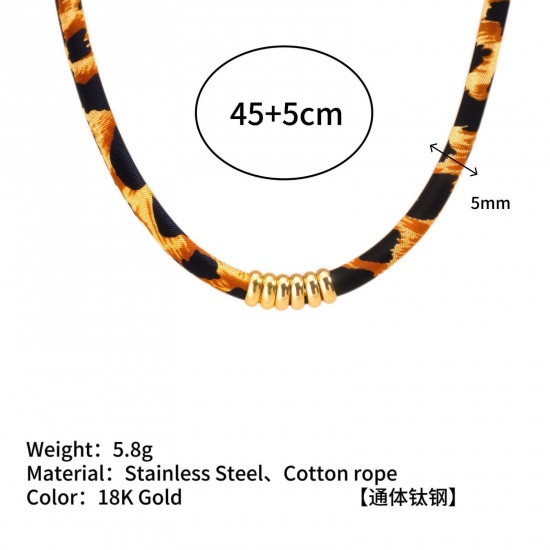 Picture of Wholesale Leopard Print Brown Necklace, 304 Stainless Steel Cord, Women's Eco-friendly PVD Retro Stylish Gift Jewelry For Retailer, 45cm(17.7") + 5cm(2") long
