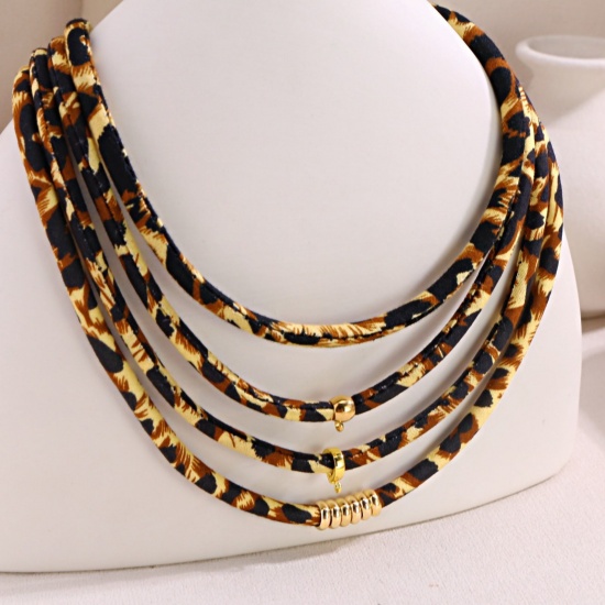 Picture of Wholesale Leopard Print Brown Necklace, 304 Stainless Steel Cord, Women's Eco-friendly PVD Retro Stylish Gift Jewelry For Retailer, 45cm(17.7") + 5cm(2") long