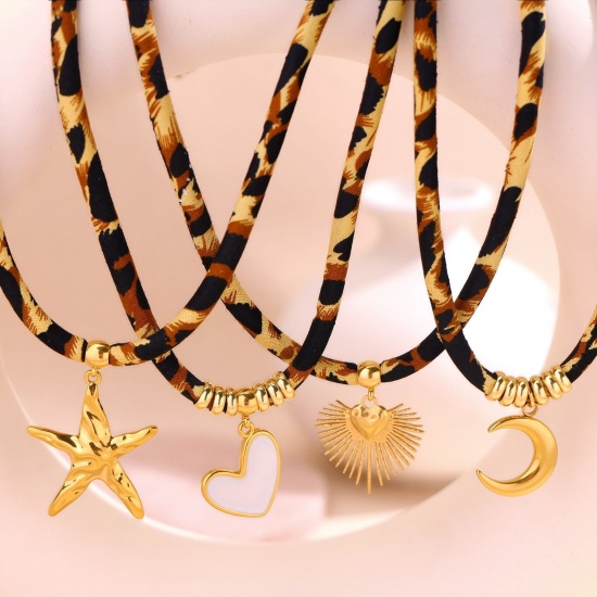 Picture of Wholesale Leopard Print Brown Necklace, 304 Stainless Steel Cord, Women's Eco-friendly PVD Retro Stylish Gift Jewelry For Retailer, 45cm(17.7") + 5cm(2") long