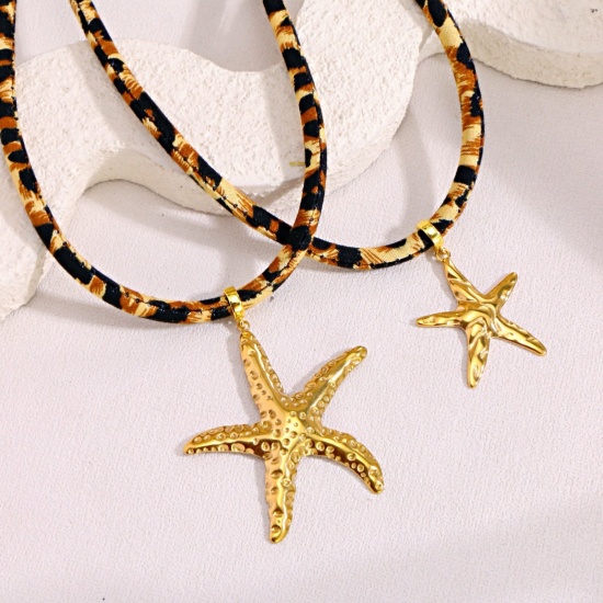 Picture of Wholesale Leopard Print Brown Necklace, 304 Stainless Steel Cord, Women's Eco-friendly PVD Retro Stylish Gift Jewelry For Retailer, 45cm(17.7") + 5cm(2") long