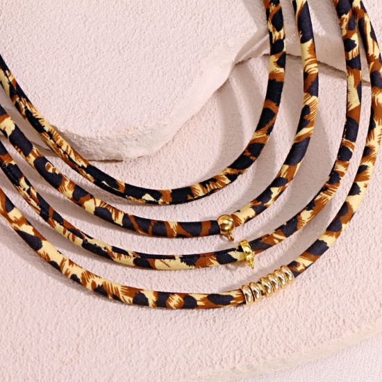 Picture of Wholesale Leopard Print Brown Necklace, 304 Stainless Steel Cord, Women's Eco-friendly PVD Retro Stylish Gift Jewelry For Retailer, 45cm(17.7") + 5cm(2") long