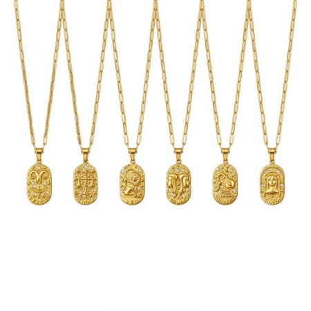 Image de Collier à Breloques En Gros Plaqué Or 18K en 304 Acier Inoxydable, Ovale Constellation à Zircone Cubique Clair aux Femmes PVD Écologique Style Ins À la Mode Cadeau Bijoux pour Détaillants 40cm + 5cm long, 1 Pièce