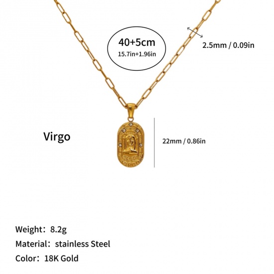 Picture of Wholesale Oval Zodiac Constellation Clear Cubic Zirconia Pendant Charm Necklace, 18K Gold Plated 304 Stainless Steel Women's Eco-friendly PVD Ins Style Stylish Gift Jewelry For Retailer, 40cm(15.7") + 5cm(2") long