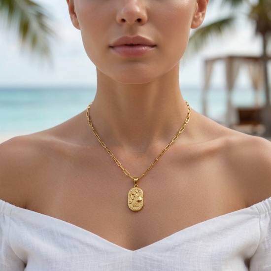 Picture of Wholesale Oval Zodiac Constellation Clear Cubic Zirconia Pendant Charm Necklace, 18K Gold Plated 304 Stainless Steel Women's Eco-friendly PVD Ins Style Stylish Gift Jewelry For Retailer, 40cm(15.7") + 5cm(2") long