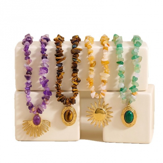 Immagine di Multicolore Collana con Ciondolo All'Ingrosso, Placcato Oro 18K 304 Acciaio Inossidabile & Gemma Donne PVD Ecologica Retrò Elegante Regalo Gioielli Per Rivenditore, 40cm + 5cm Lunghezza, 1 Pz