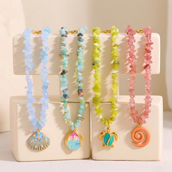 Immagine di Multicolore Collana con Ciondolo All'Ingrosso, Placcato Oro 18K 304 Acciaio Inossidabile & Gemma Donne PVD Ecologica Retrò Elegante Regalo Gioielli Per Rivenditore, 40cm + 5cm Lunghezza, 1 Pz