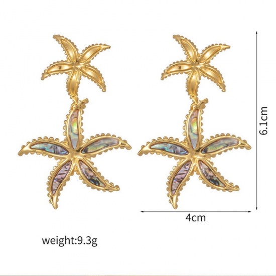 Picture of Wholesale Exquisite Stylish Earrings, Leaf 18K Gold Plated 304 Stainless Steel & Natural Shell, Women's Eco-friendly PVD Gift Jewelry Supply