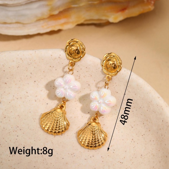 Immagine di Squisito Elegante Orecchini a Perno All'Ingrosso, Placcato Oro 18K 304 Acciaio Inossidabile, Donne PVD Ecologica Regalo Fornitura di Gioielli, 1 Paio
