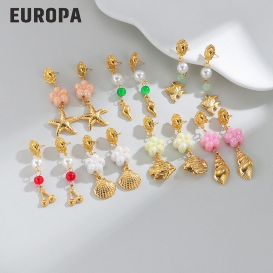 Immagine di Squisito Elegante Orecchini a Perno All'Ingrosso, Placcato Oro 18K 304 Acciaio Inossidabile, Donne PVD Ecologica Regalo Fornitura di Gioielli, 1 Paio
