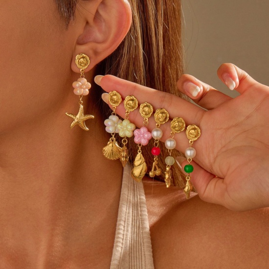 Immagine di Squisito Elegante Orecchini a Perno All'Ingrosso, Placcato Oro 18K 304 Acciaio Inossidabile, Donne PVD Ecologica Regalo Fornitura di Gioielli, 1 Paio