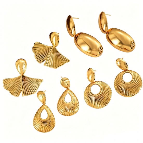 Immagine di Squisito Elegante Orecchini a Perno All'Ingrosso, Geometrica Placcato Oro 18K 304 Acciaio Inossidabile, Donne PVD Ecologica Regalo Fornitura di Gioielli, 1 Paio