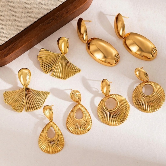 Immagine di Squisito Elegante Orecchini a Perno All'Ingrosso, Geometrica Placcato Oro 18K 304 Acciaio Inossidabile, Donne PVD Ecologica Regalo Fornitura di Gioielli, 1 Paio