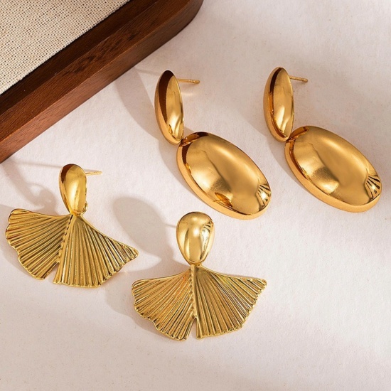 Immagine di Squisito Elegante Orecchini a Perno All'Ingrosso, Geometrica Placcato Oro 18K 304 Acciaio Inossidabile, Donne PVD Ecologica Regalo Fornitura di Gioielli, 1 Paio