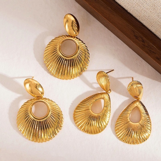 Immagine di Squisito Elegante Orecchini a Perno All'Ingrosso, Geometrica Placcato Oro 18K 304 Acciaio Inossidabile, Donne PVD Ecologica Regalo Fornitura di Gioielli, 1 Paio