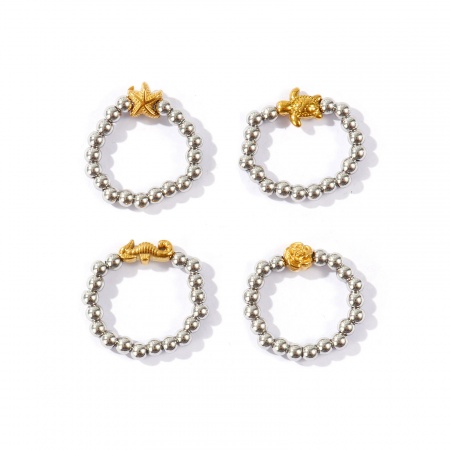Immagine di Donne Regalo Elastico Anelli di Perline All'Ingrosso, 18K Vero Oro Placcato & Tono Argento 304 Acciaio Inossidabile, PVD Ecologica Impermeabile Anti-Ossidante Ipoallergenico Squisito Elegante Fornitura di Gioielli, 18.5mm (taglia di US: 8.5), 1 Pz
