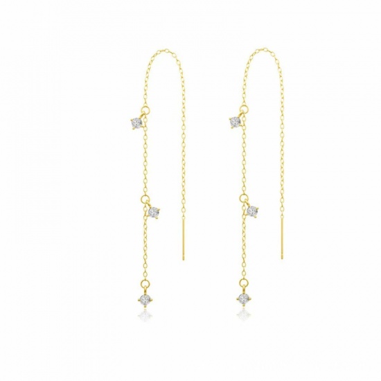 Picture of Wholesale Exquisite Stylish Ear Thread Threader Earrings, Tassel Clear Cubic Zirconia Multicolor Brass, Women's Gift Jewelry Supply, 3.6cm x 6.8cm
