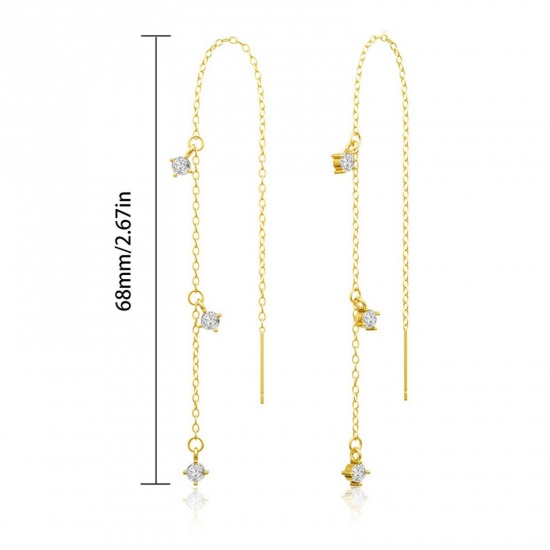 Picture of Wholesale Exquisite Stylish Ear Thread Threader Earrings, Tassel Clear Cubic Zirconia Multicolor Brass, Women's Gift Jewelry Supply, 3.6cm x 6.8cm