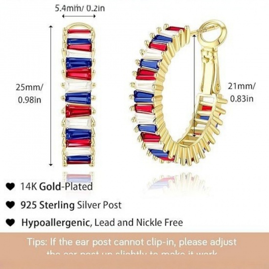 Picture of Wholesale Exquisite Stylish Hoop Earrings, 18K Gold Plated Brass & Cubic Zirconia, Women's Gift Jewelry Supply, 25mm x 5.4mm
