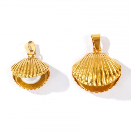 Picture of Eco-friendly PVD Waterproof Anti-Tarnish Hypoallergenic 304 Stainless Steel Charms Wholesale 18K Real Gold Plated Shell Acrylic Imitation Pearl