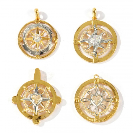 Imagen de 1 Unidad Latón Colgantes Al Por Mayor 18K Oro Real Chapado & Platino Real Chapado Dos Colores Ronda Micro Pave Claro Circón Artificial