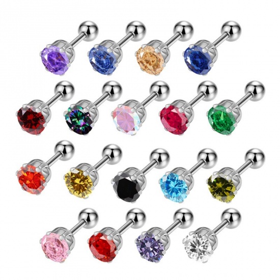 Picture of Wholesale Exquisite Stylish Ear Post Stud Earrings, Multicolor 304 Stainless Steel & Cubic Zirconia, Women's Eco-friendly Gift Jewelry Supply, 2 PCs
