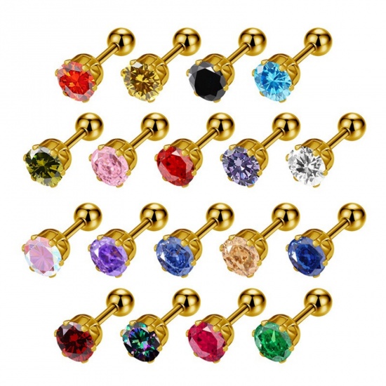 Picture of Wholesale Exquisite Stylish Ear Post Stud Earrings, Multicolor 304 Stainless Steel & Cubic Zirconia, Women's Eco-friendly Gift Jewelry Supply, 2 PCs
