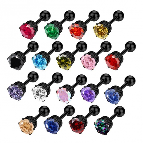 Picture of Wholesale Exquisite Stylish Ear Post Stud Earrings, Multicolor 304 Stainless Steel & Cubic Zirconia, Women's Eco-friendly Gift Jewelry Supply, 2 PCs