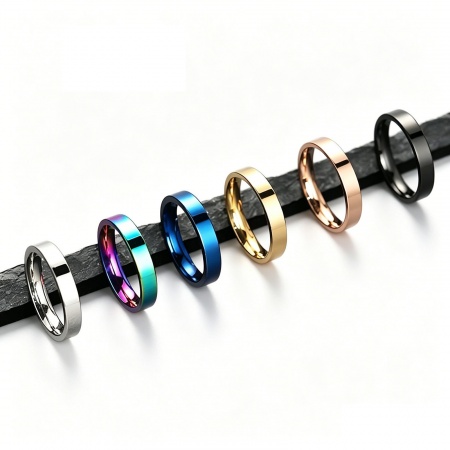 Immagine di Donne Regalo Liscio Non Regolabile Anello All'Ingrosso, Multicolore 304 Acciaio Inossidabile, Placcatura Sottovuoto Punk Elegante Fornitura di Gioielli, 1 Pz