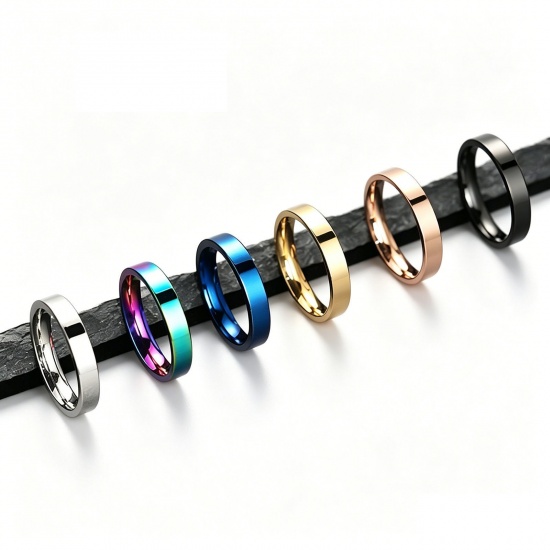 Picture of Wholesale Women's Gift Smooth Blank Unadjustable Rings, Multicolor 304 Stainless Steel, Vacuum Plating Punk Stylish Jewelry Supply, 1 Piece