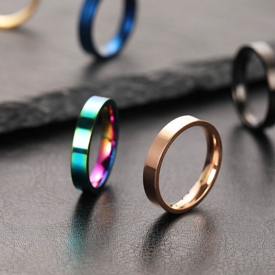 Picture of Wholesale Women's Gift Smooth Blank Unadjustable Rings, Multicolor 304 Stainless Steel, Vacuum Plating Punk Stylish Jewelry Supply, 1 Piece
